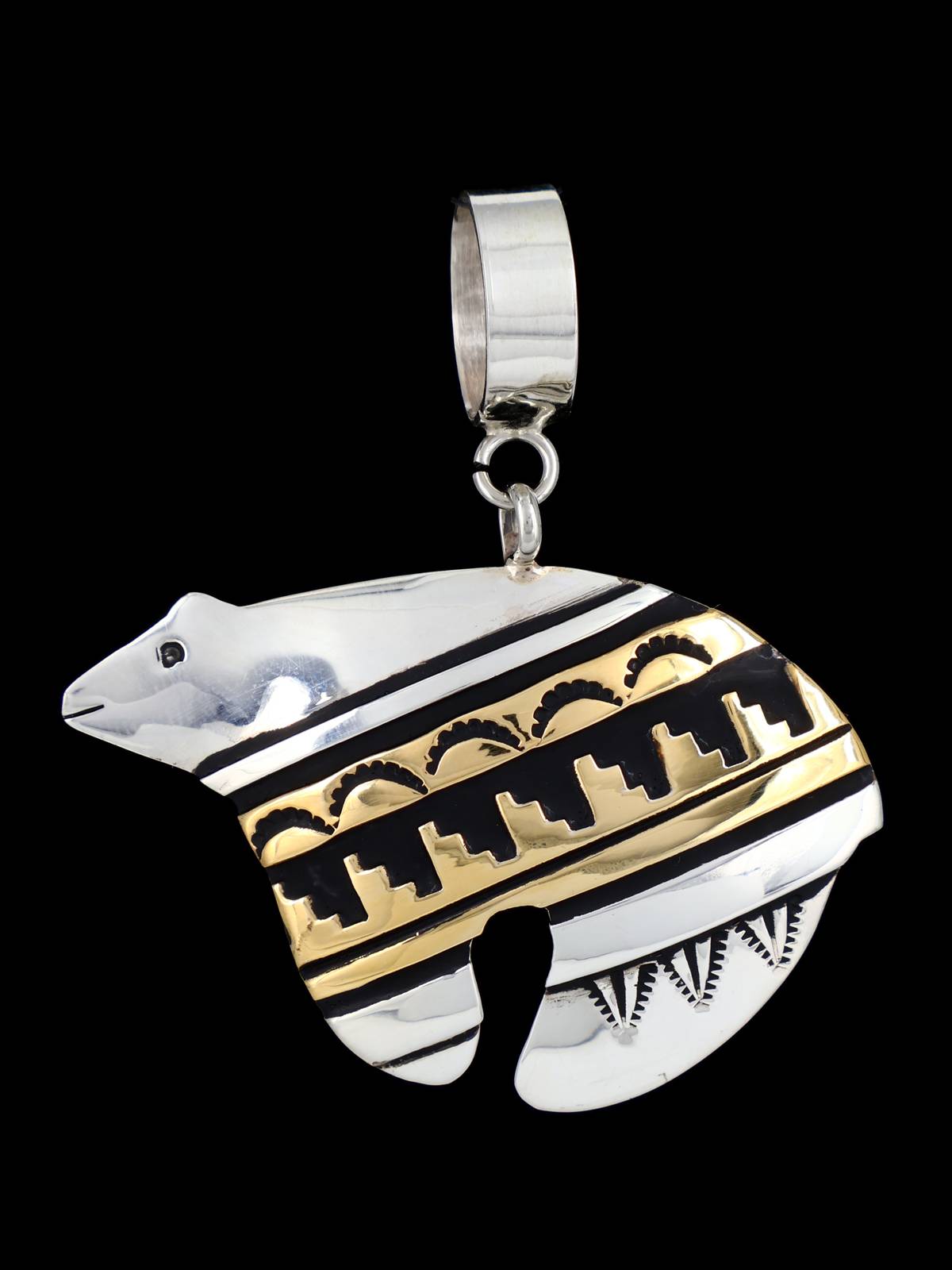 Native American Sterling Silver and Gold Overlay Bear Pendant