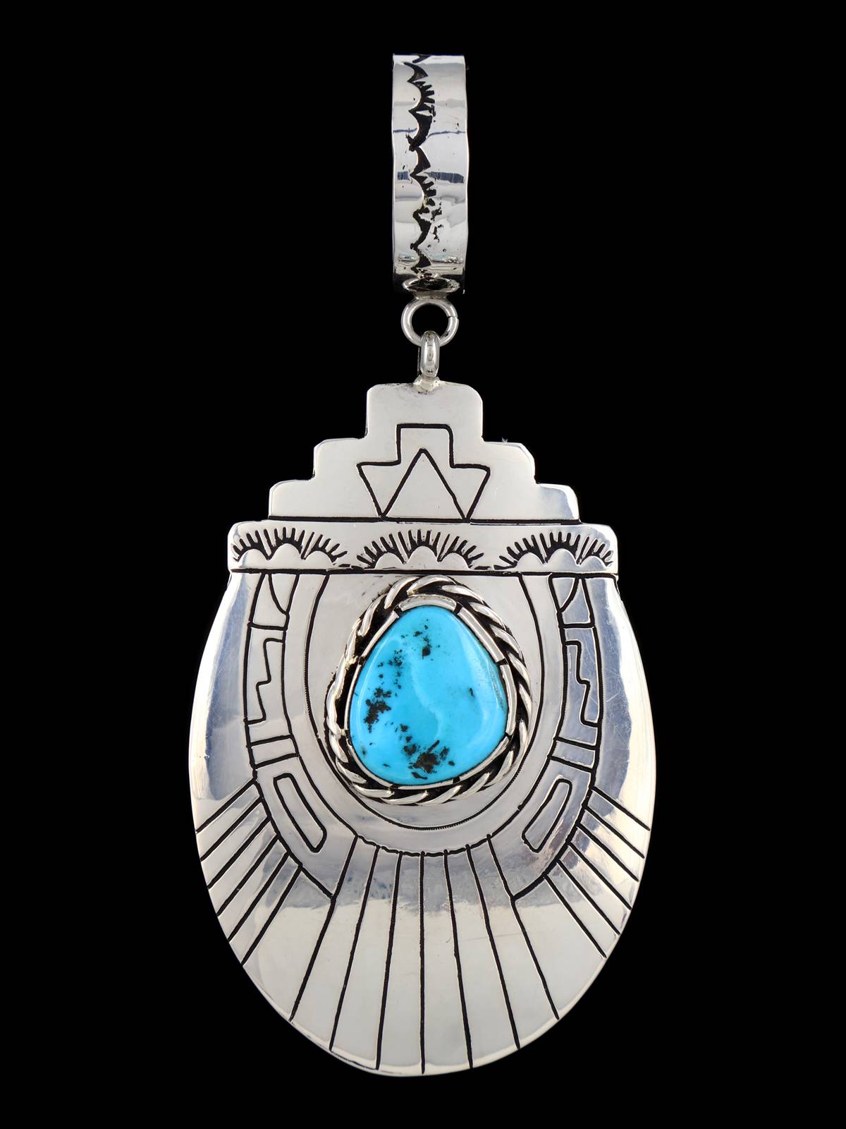 Native American Sterling Silver Overlay Turquoise Pendant