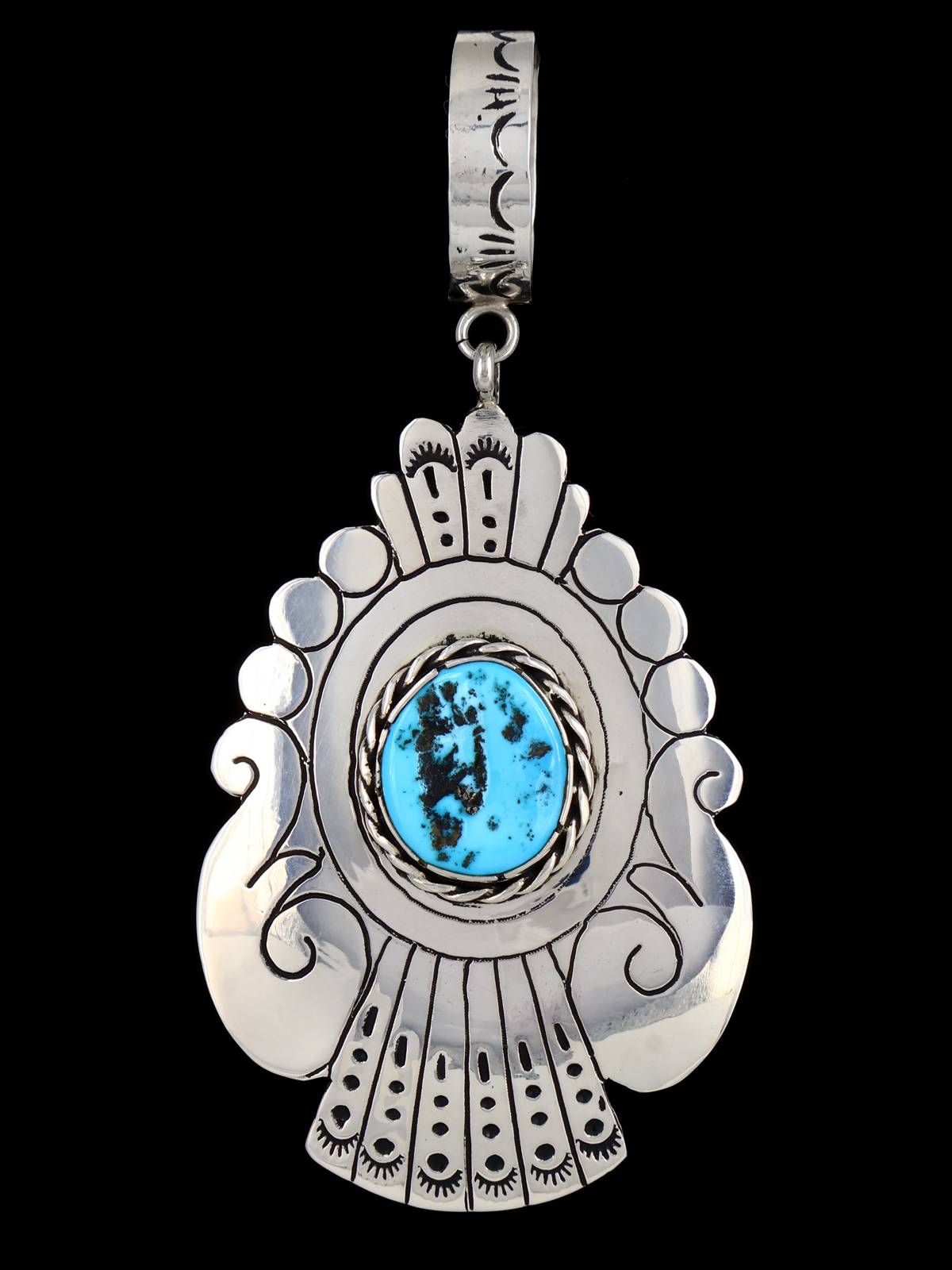 Native American Sterling Silver Overlay Turquoise Pendant