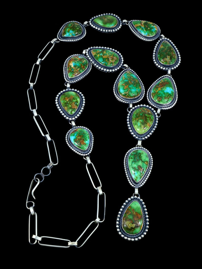 Native American Sterling Silver Sonoran Gold Turquoise Lariat Necklace - PuebloDirect.com