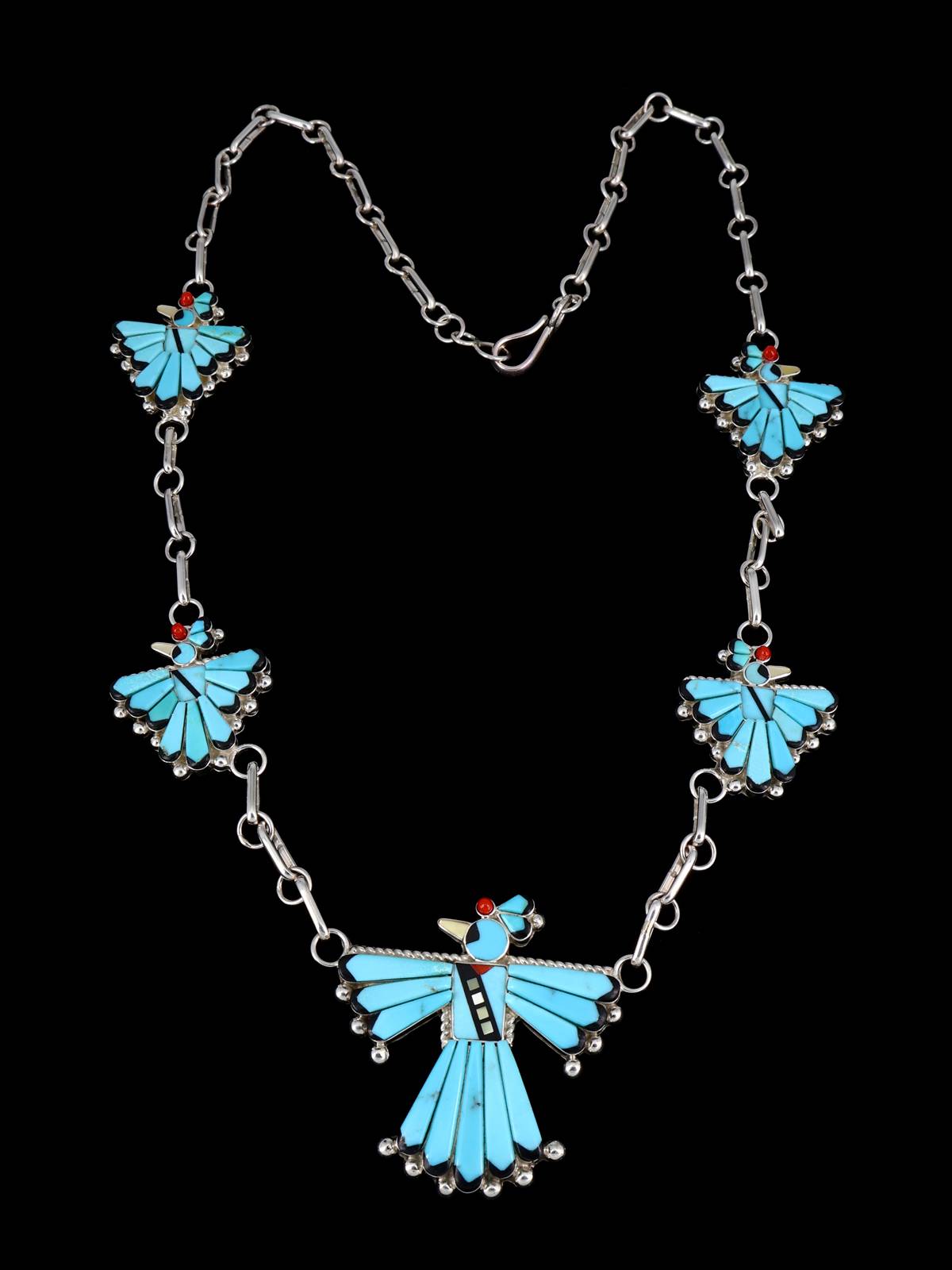 Turquoise Sterling Silver Zuni Thunderbird Necklace - PuebloDirect.com