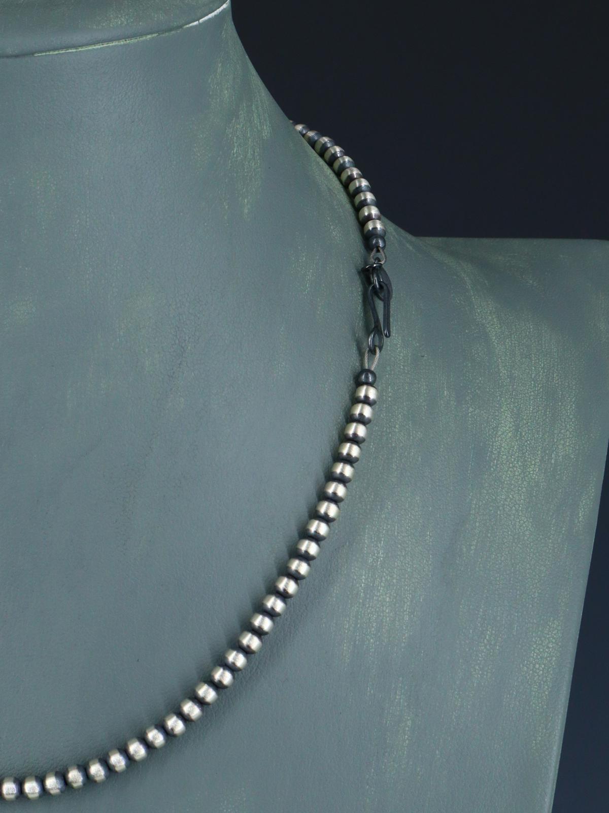Navajo 4mm Sterling Silver Beaded Necklace - PuebloDirect.com