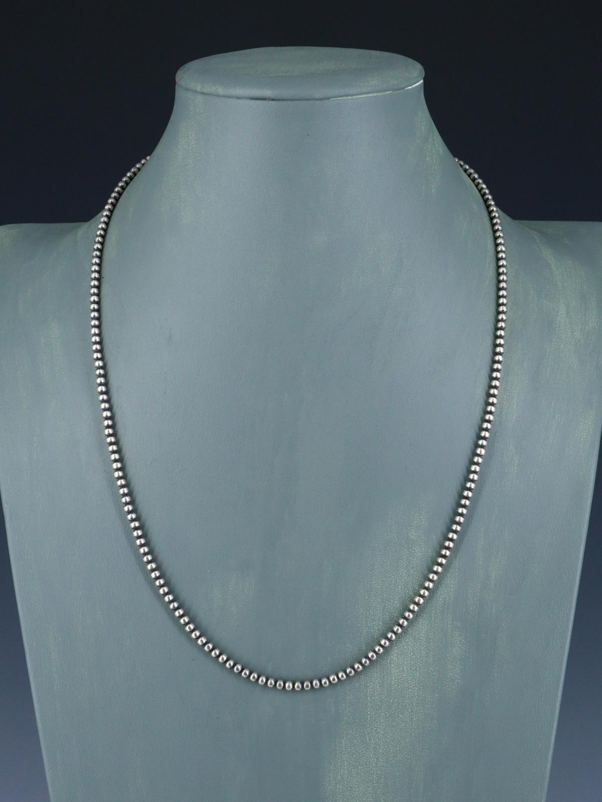 3mm Native American Sterling Silver Beaded Necklace, Multiple Lengths - PuebloDirect.com