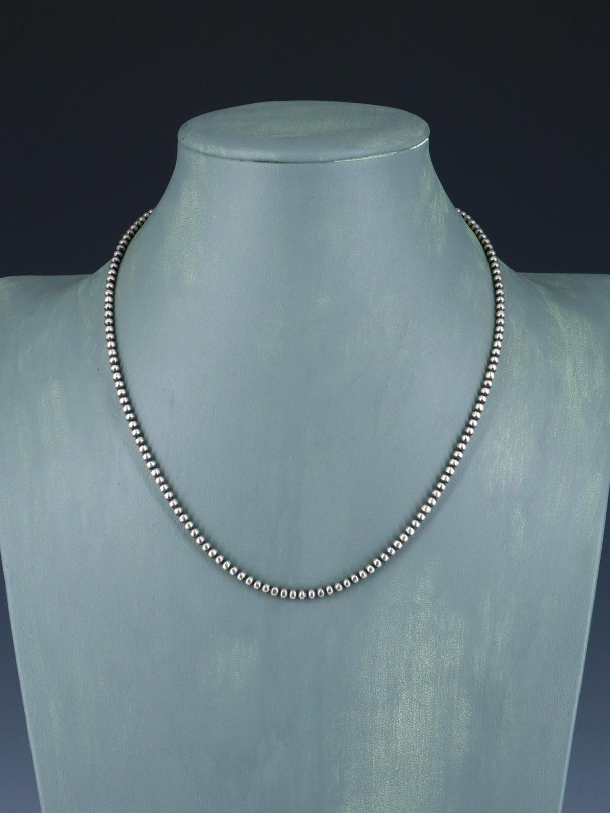 3mm Native American Sterling Silver Beaded Necklace, Multiple Lengths - PuebloDirect.com