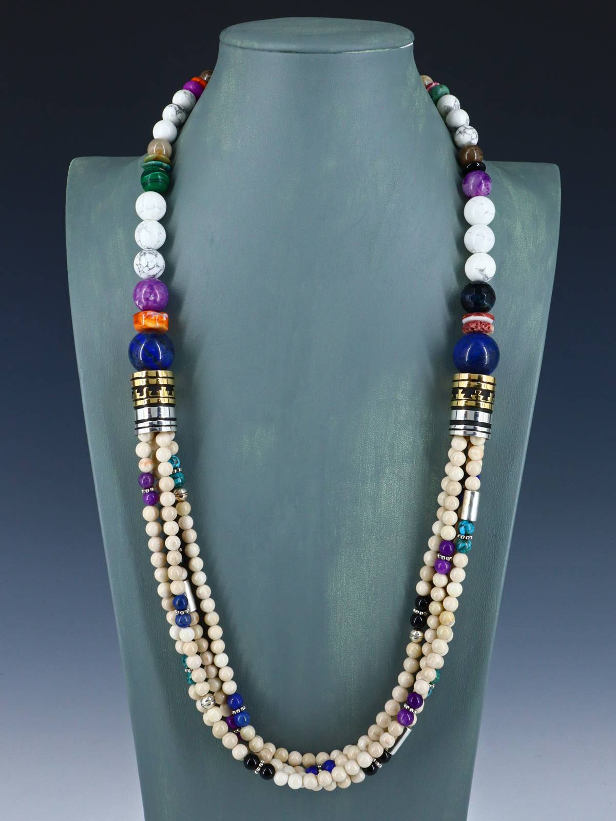 30" Navajo White Marble Multi Strand Beaded Necklace - PuebloDirect.com