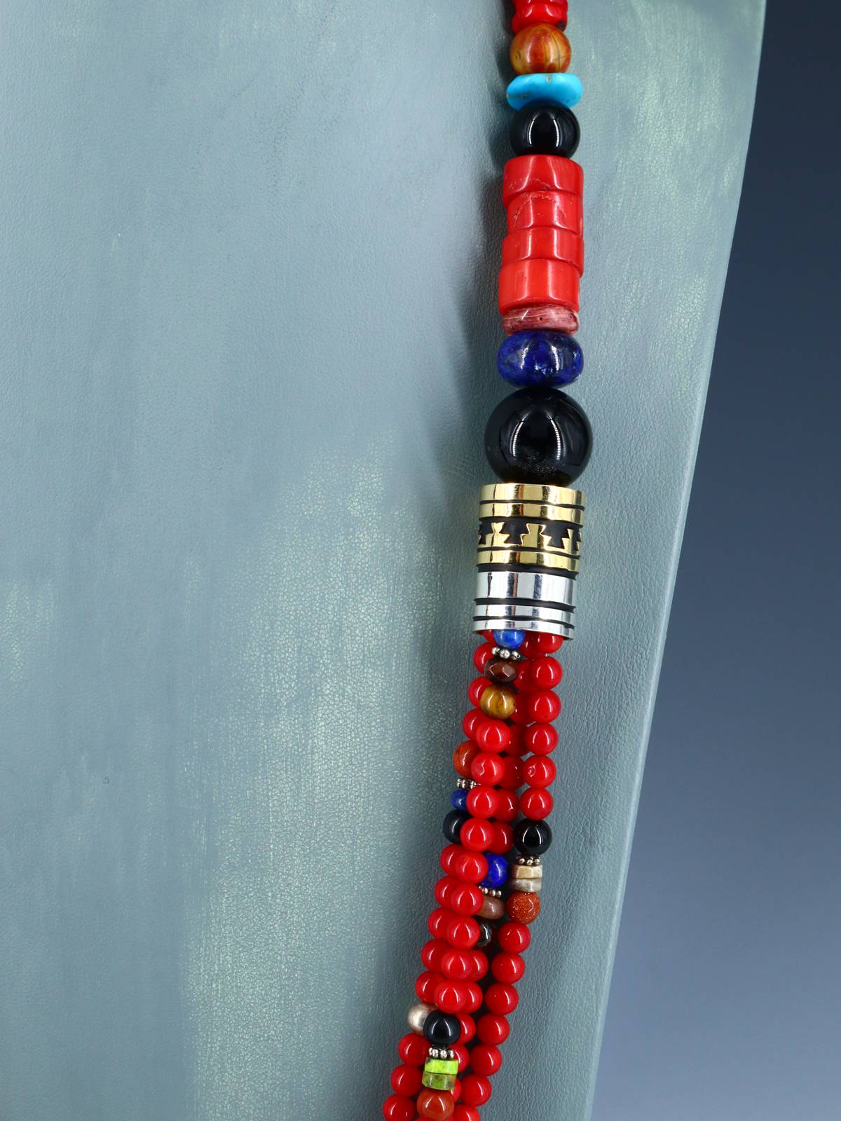 30" Navajo Bamboo Coral Multi Strand Beaded Necklace - PuebloDirect.com