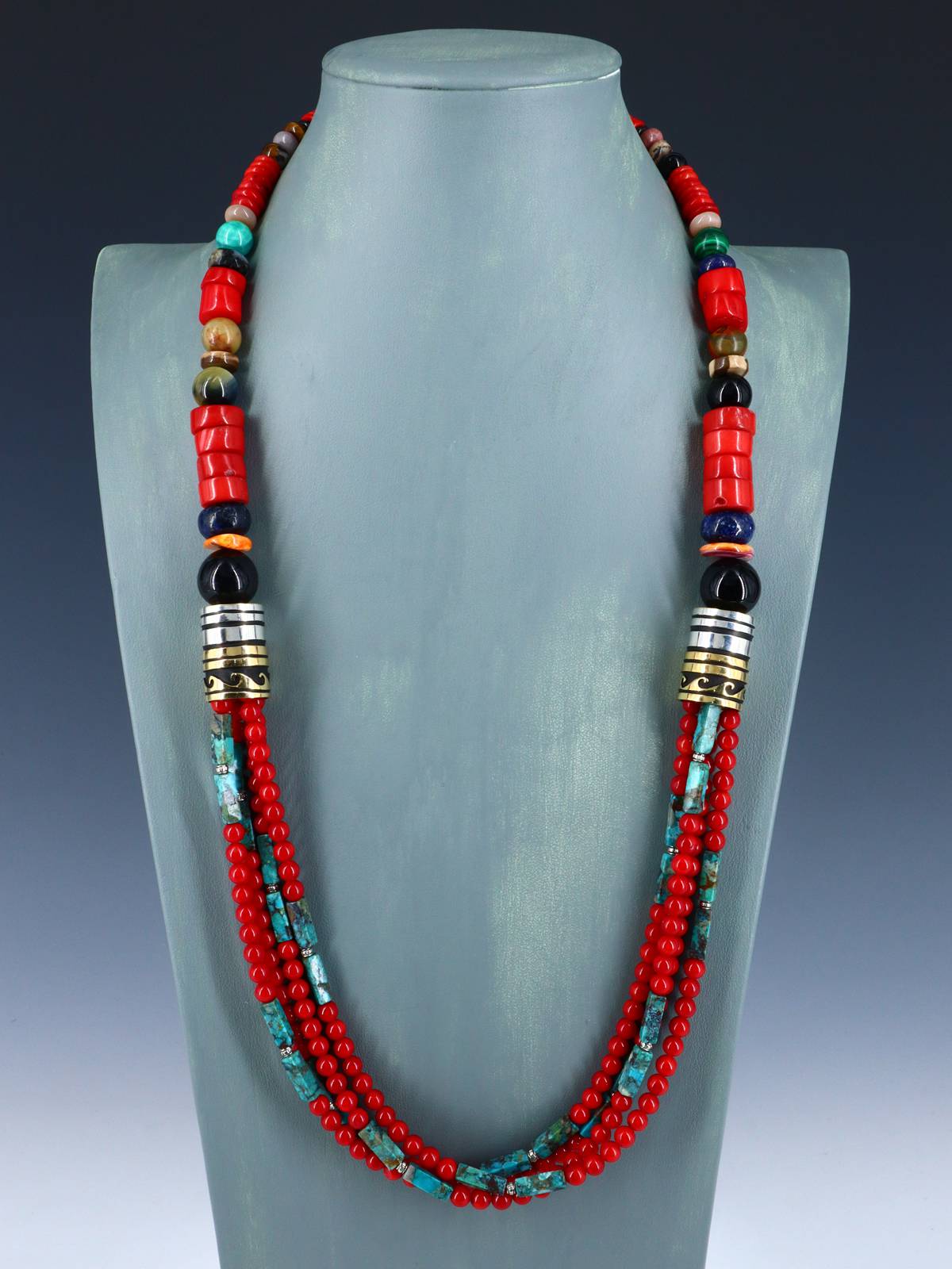 30" Navajo Bamboo Coral Multi Strand Beaded Necklace - PuebloDirect.com