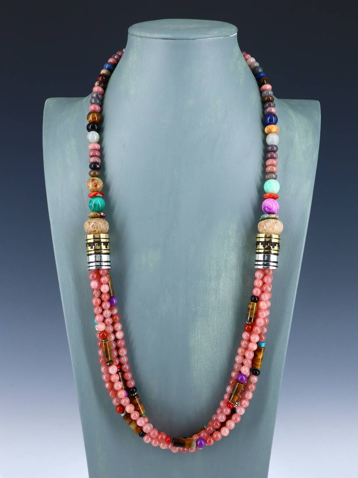 30" Navajo Pink Coral Multi Strand Beaded Necklace - PuebloDirect.com