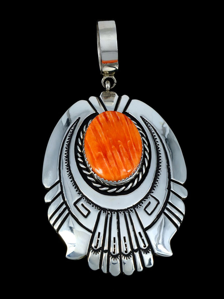 Native American Sterling Silver Overlay Spiny Oyster Pendant - PuebloDirect.com