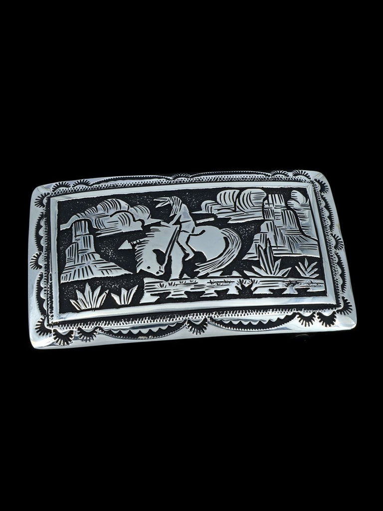 Navajo Sterling Silver End of the Trail Overlay Belt Buckle - PuebloDirect.com