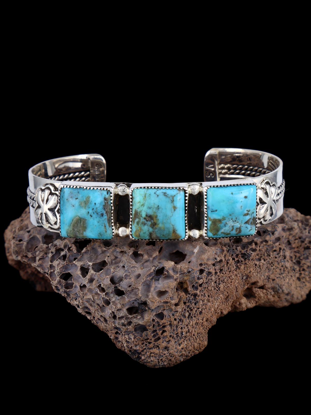 Navajo Turquoise Braided Sterling Silver Cuff Bracelet