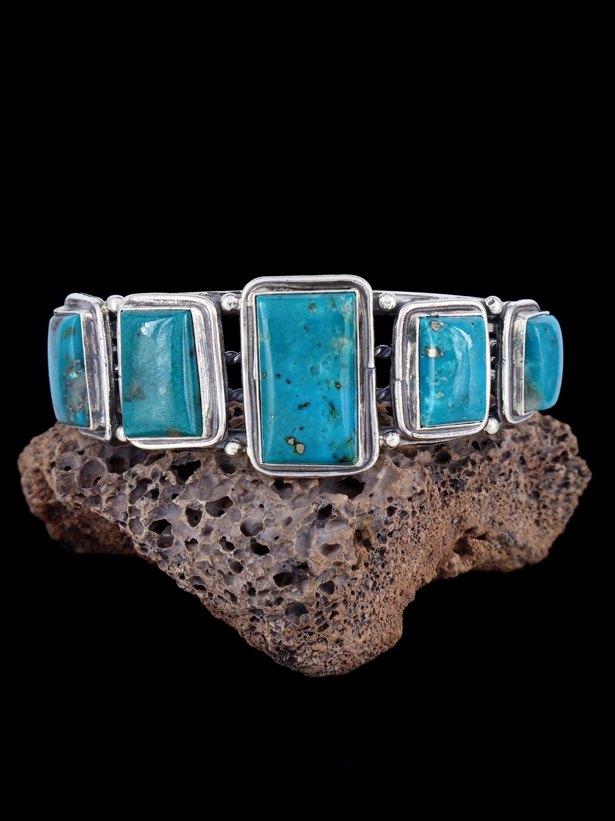 Native American Turquoise Twisted Rope Sterling Silver Bracelet - PuebloDirect.com