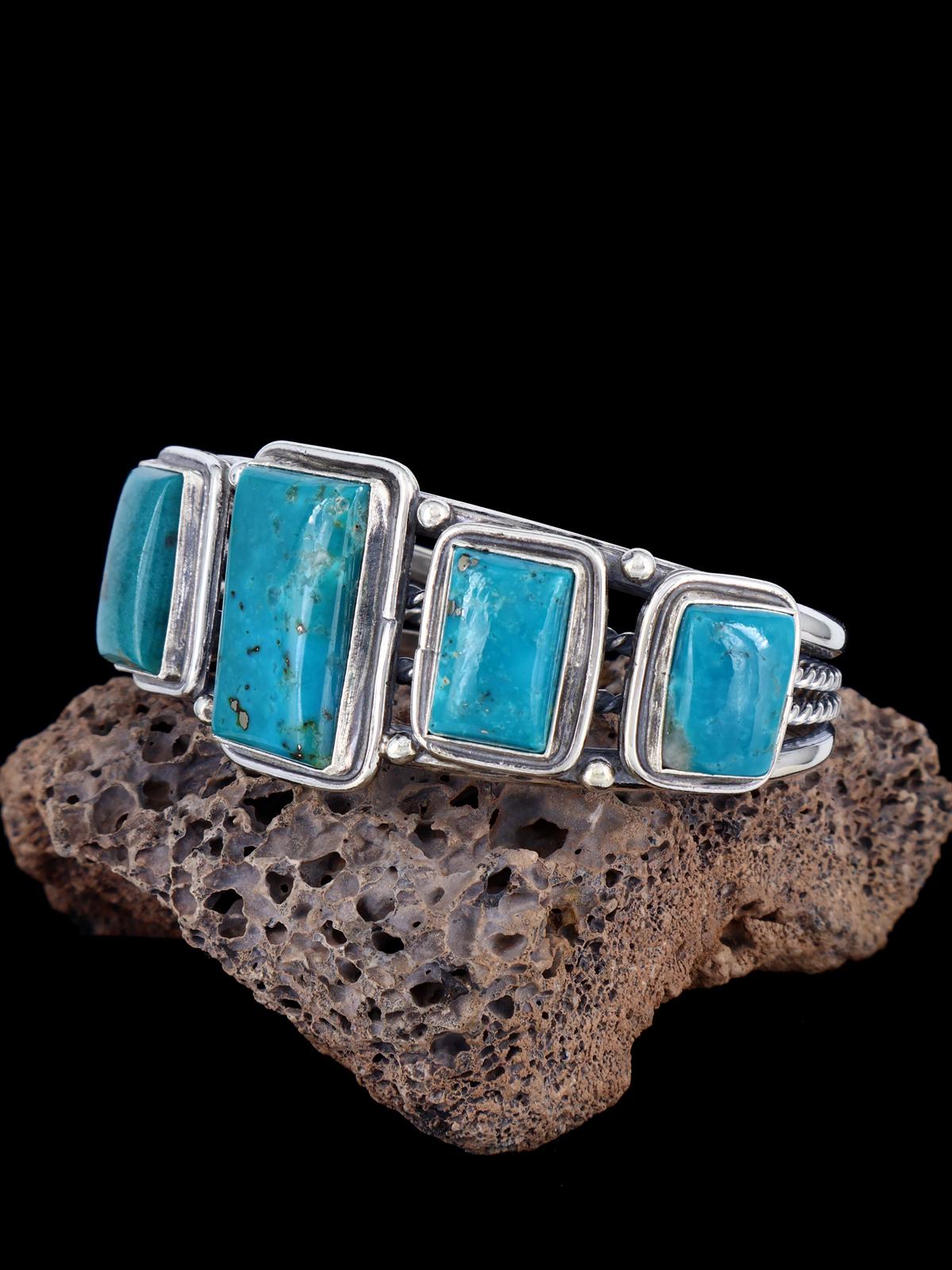 Native American Turquoise Twisted Rope Sterling Silver Bracelet - PuebloDirect.com