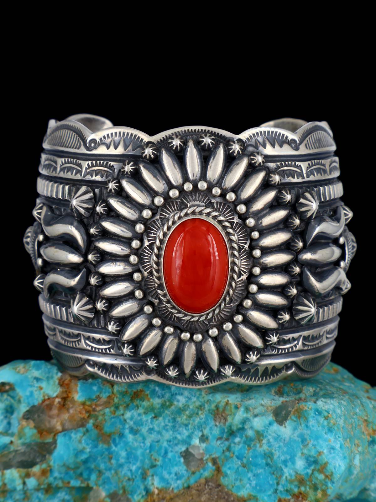 Native American Jewelry Natural Coral Cuff Bracelet - PuebloDirect.com