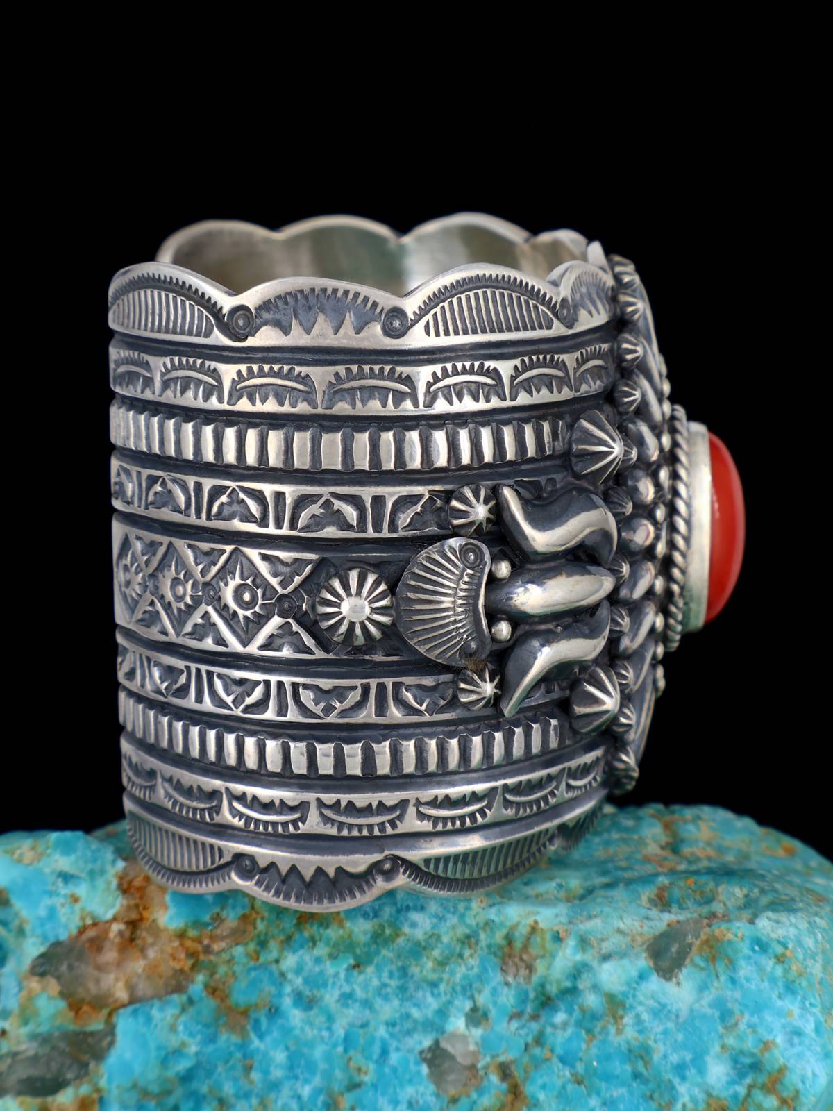 Native American Jewelry Natural Coral Cuff Bracelet - PuebloDirect.com