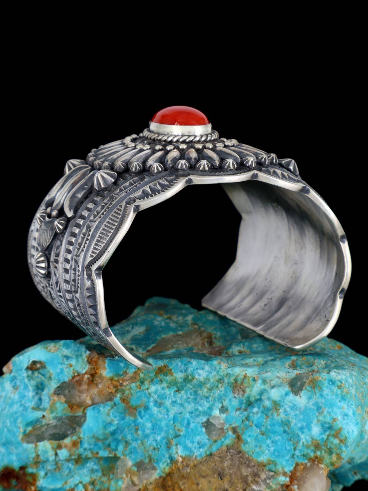 Native American Jewelry Natural Coral Cuff Bracelet - PuebloDirect.com
