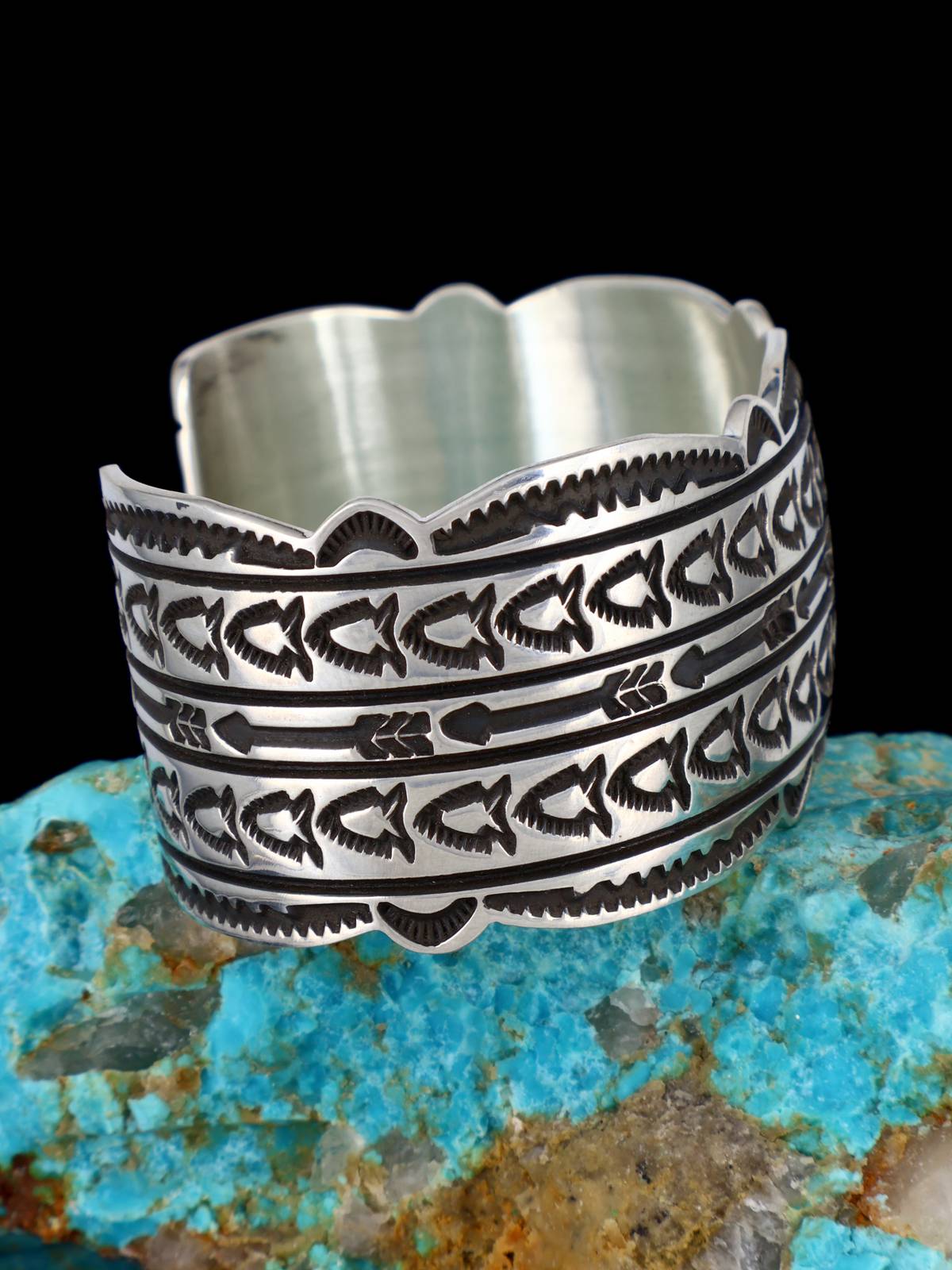 Native American Stamped Sterling Silver Cuff Bracelet - PuebloDirect.com