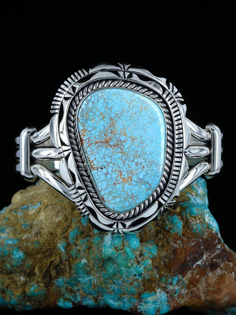 Native American #8 Turquoise Sterling Silver Cuff Bracelet - PuebloDirect.com