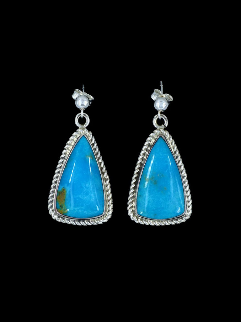 Native American Sterling Silver Turquoise Dangle Post Earrings - PuebloDirect.com