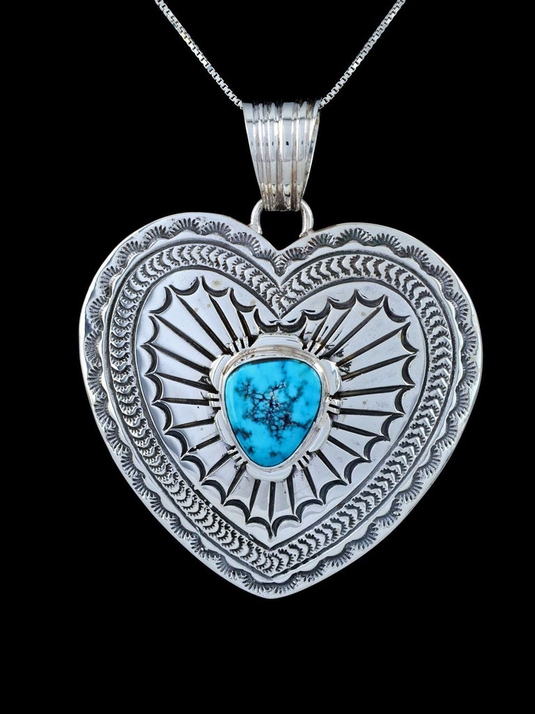 Native American Jewelry Natural Morenci Turquoise Heart Pendant - PuebloDirect.com