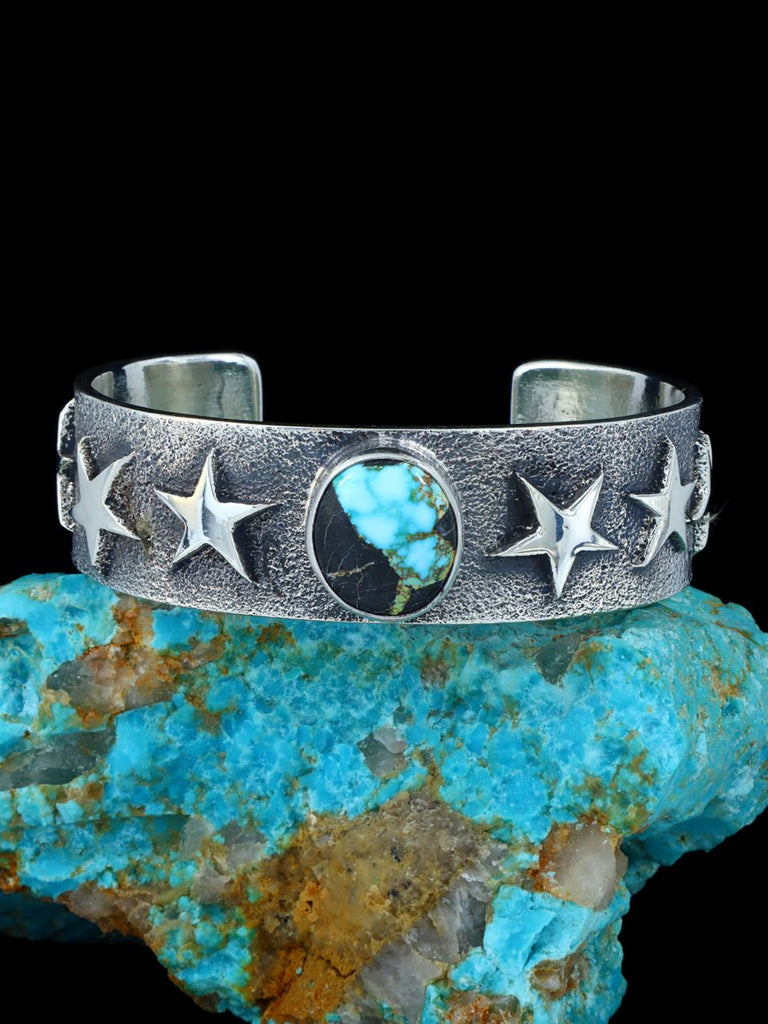 Native American Tufa Cast Sterling Silver Natural Blue Moon Turquoise Bracelet - PuebloDirect.com
