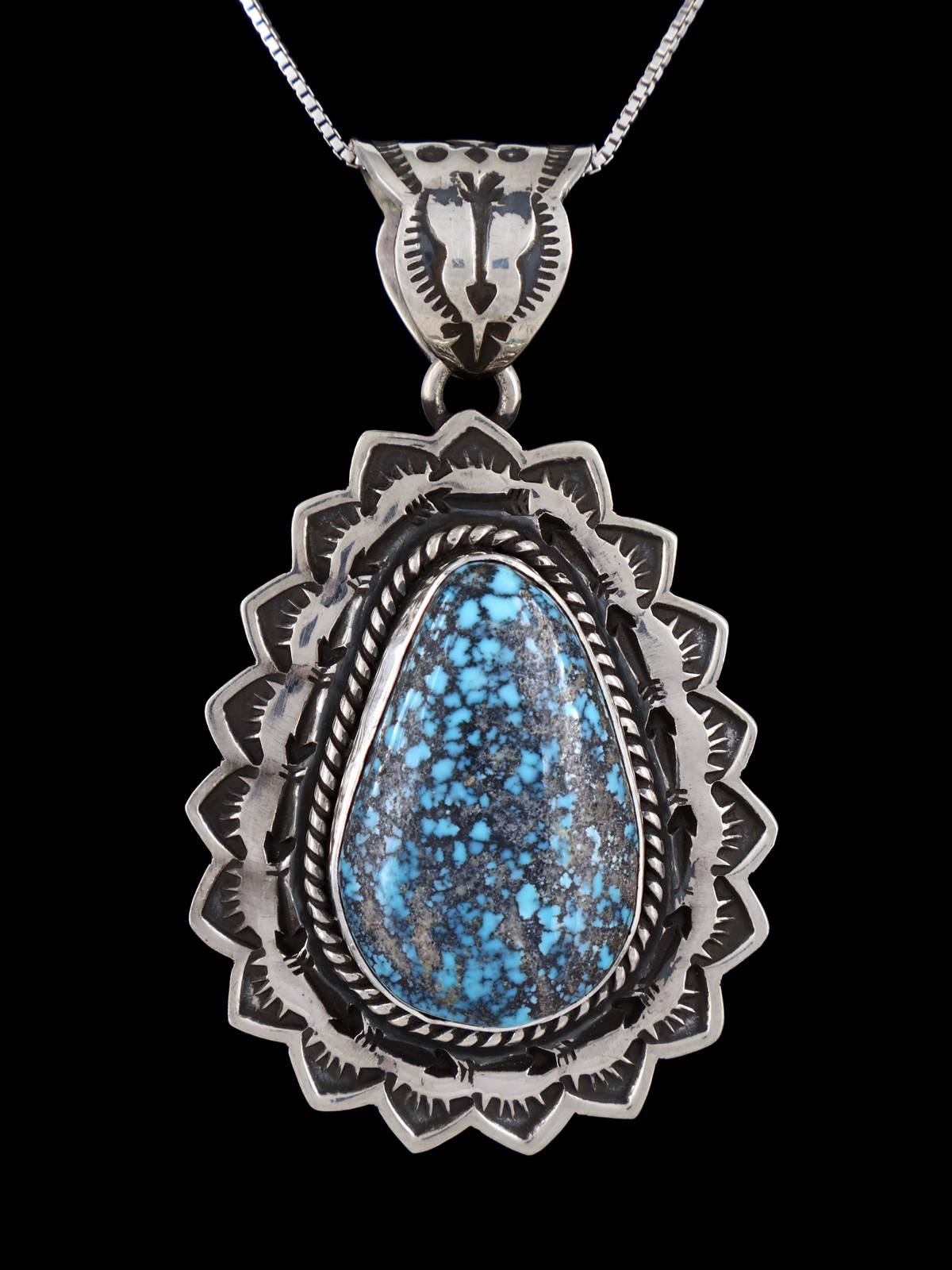 Native American Sterling Silver Natural Cloud Mountain Turquoise Pendant - PuebloDirect.com