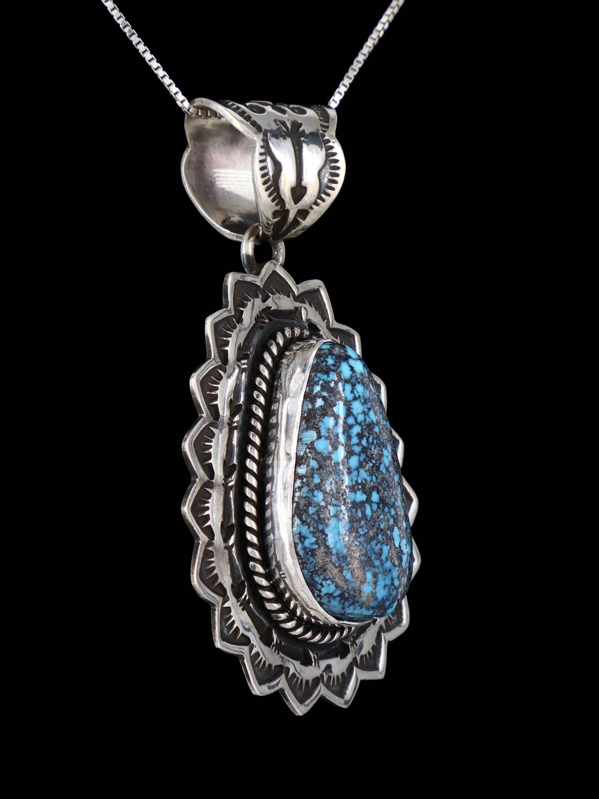 Native American Sterling Silver Natural Cloud Mountain Turquoise Pendant - PuebloDirect.com