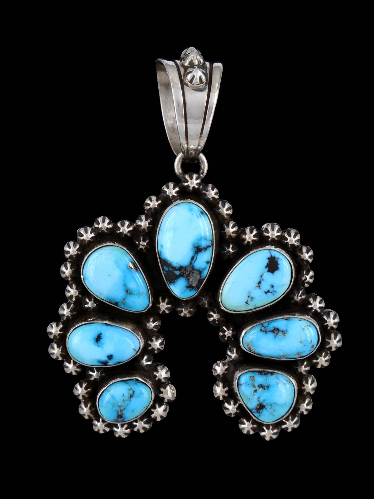 Native American Sterling Silver Kingman Turquoise Naja Pendant - PuebloDirect.com