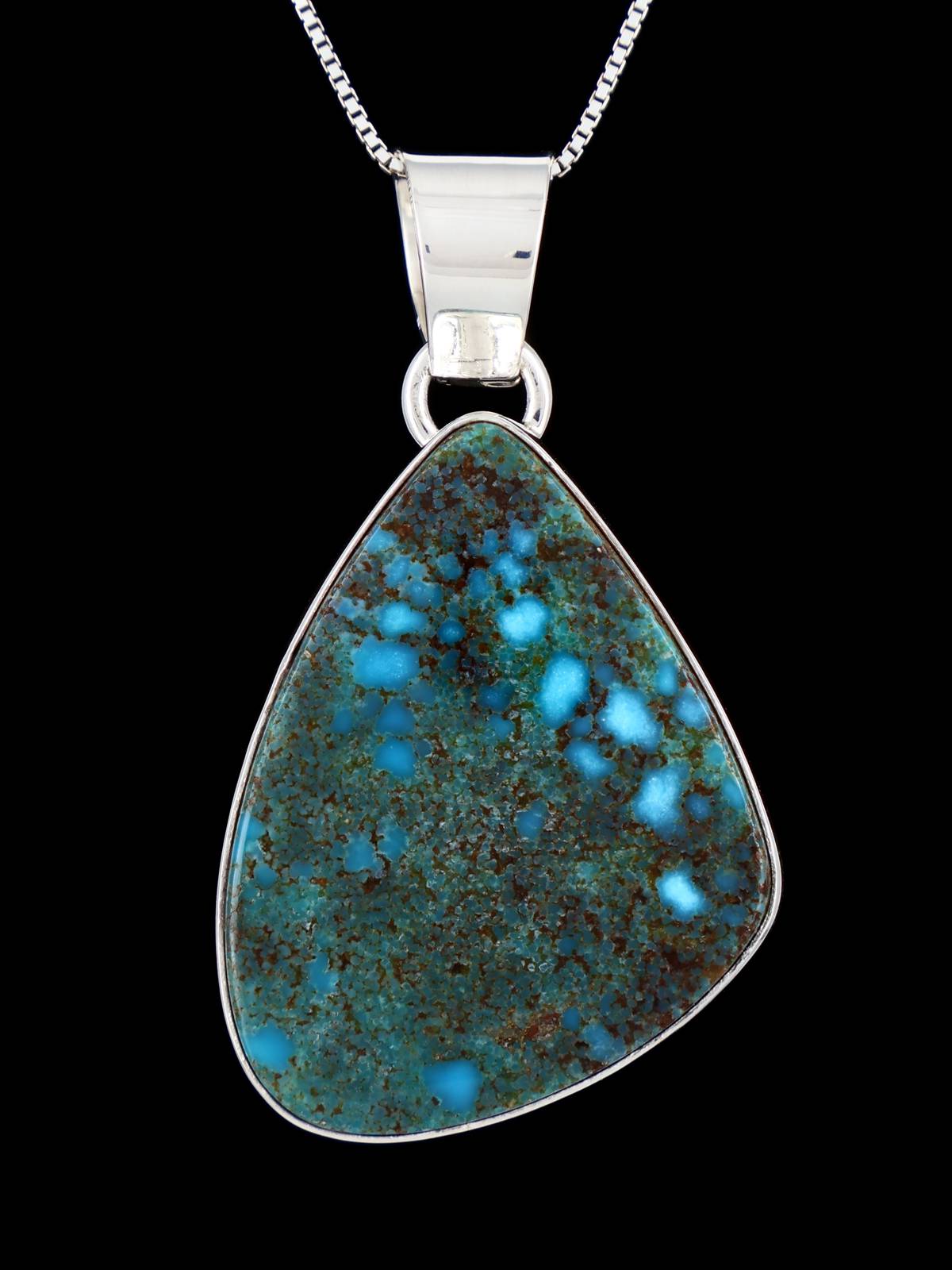 Native American Kingman Turquoise Sterling Silver Pendant - PuebloDirect.com