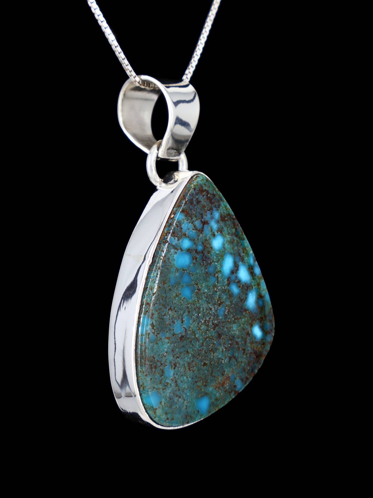 Native American Kingman Turquoise Sterling Silver Pendant - PuebloDirect.com