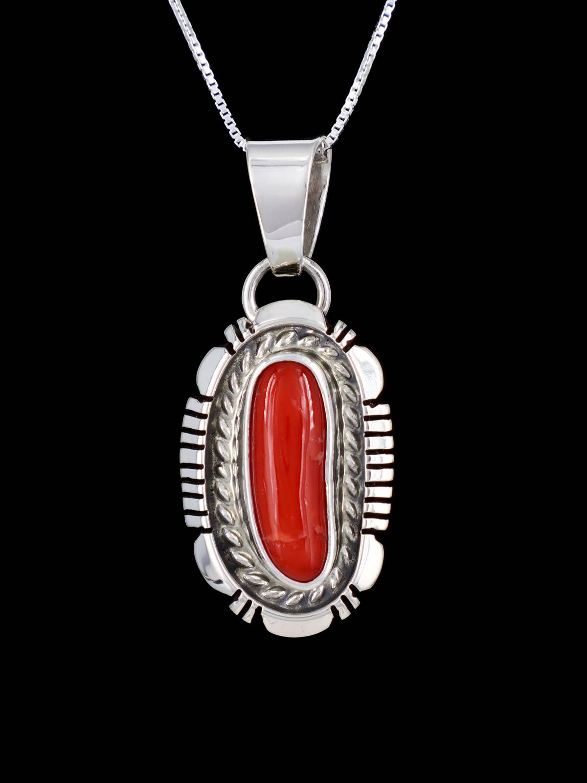 Natural Red Coral Navajo Sterling Silver Pendant - PuebloDirect.com