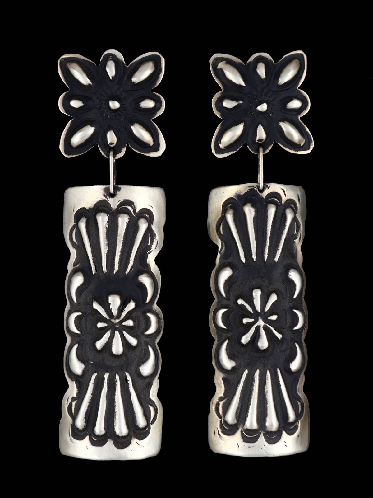 Native American Stamped Sterling Silver Post Earrings - PuebloDirect.com