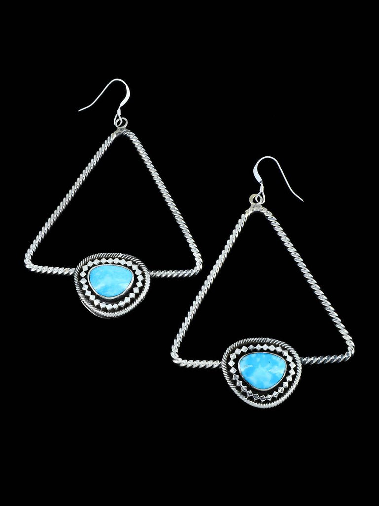 Large Navajo Sterling Silver Triangle Turquoise Dangle Earrings - PuebloDirect.com