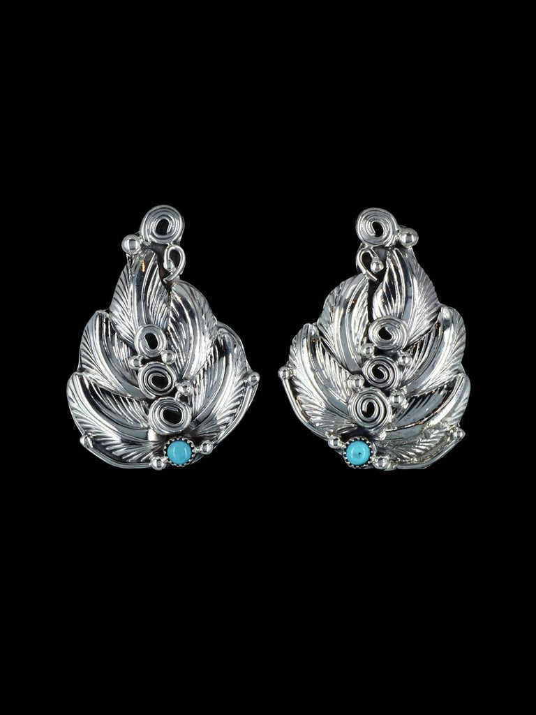 Navajo Sculpted Sterling Silver Turquoise Post Earrings - PuebloDirect.com