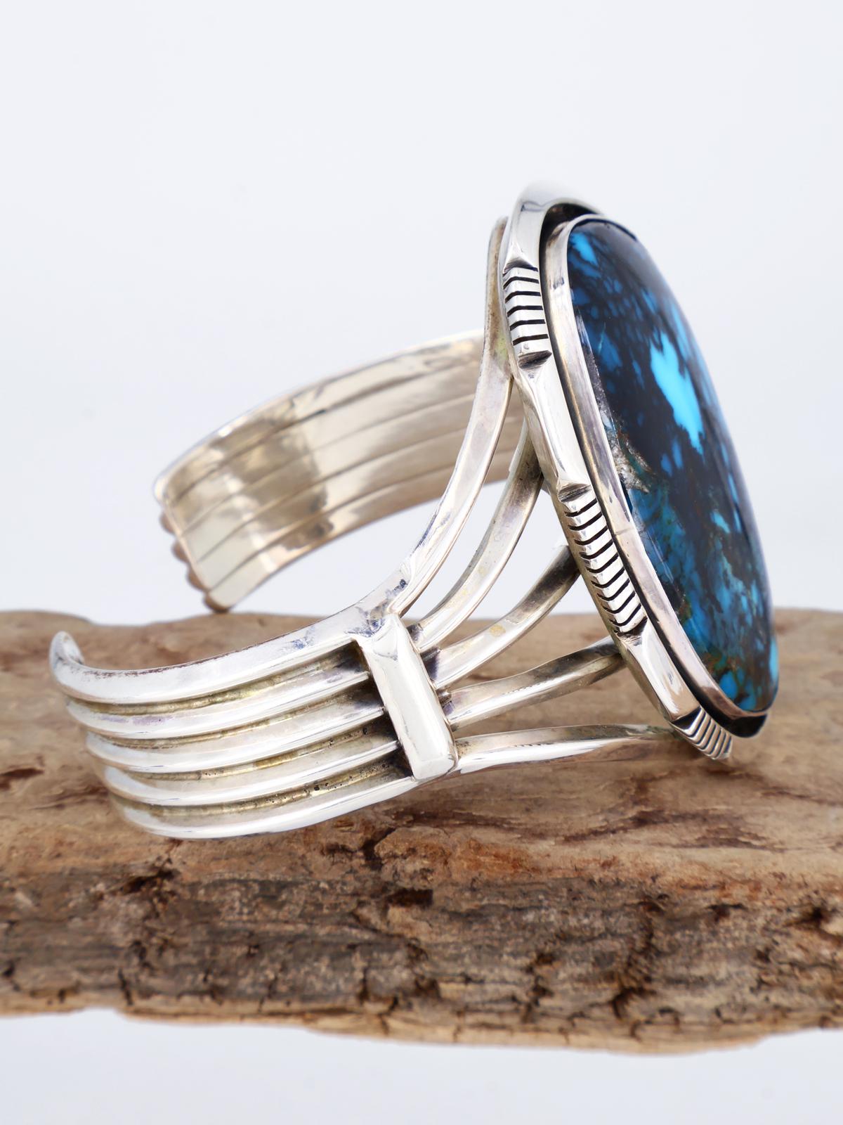 Estate Native American Sterling Silver Natural Cloud Mountain Turquoise Cuff Bracelet - PuebloDirect.com