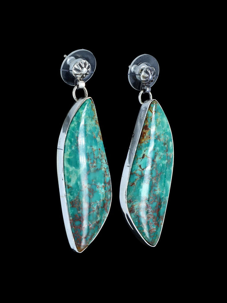 Navajo Tyrone Turquoise Sterling Silver Post Dangle Earrings - PuebloDirect.com