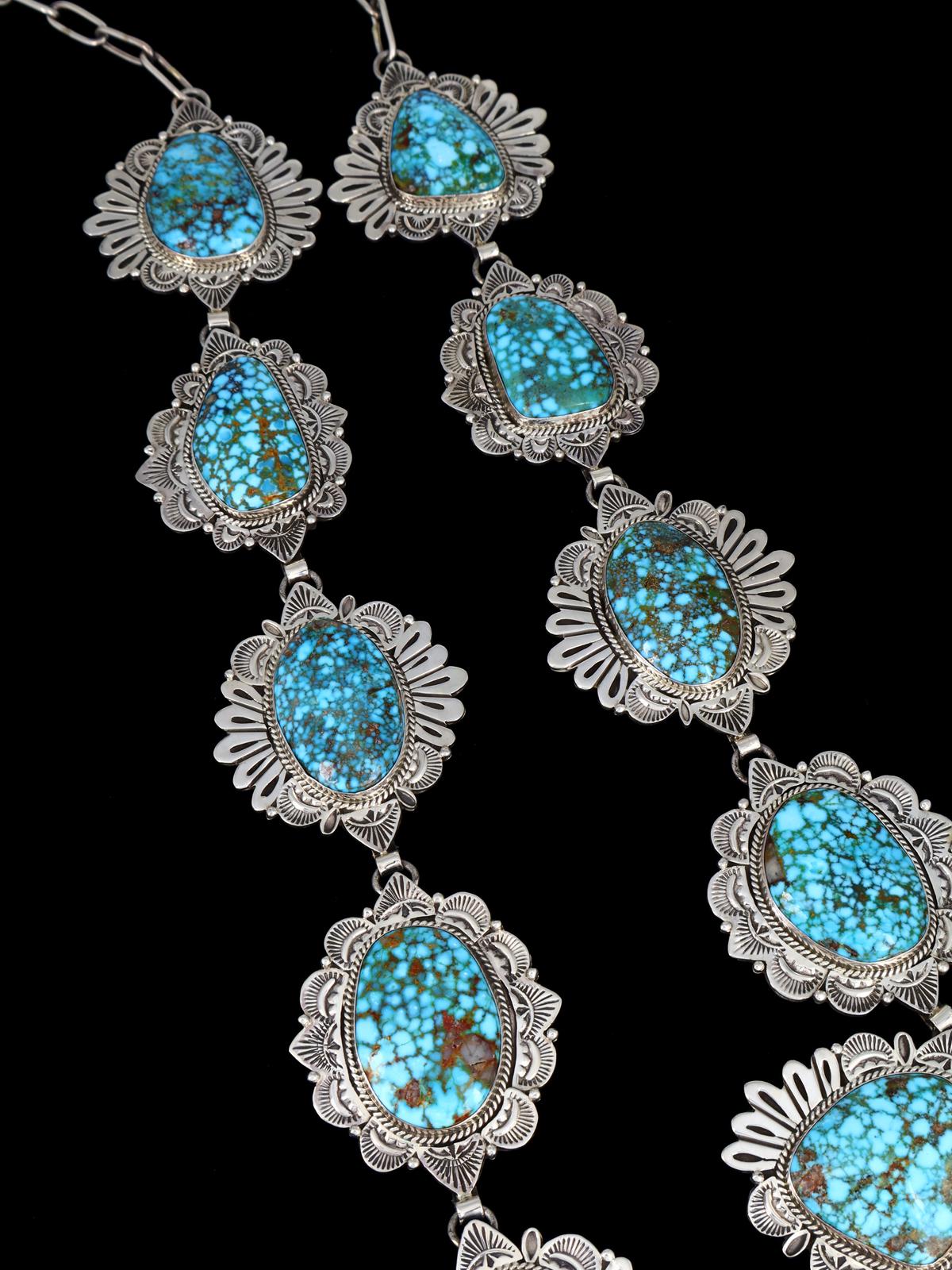 Native American Jewelry Sterling Silver Kingman Turquoise Lariat Necklace - PuebloDirect.com