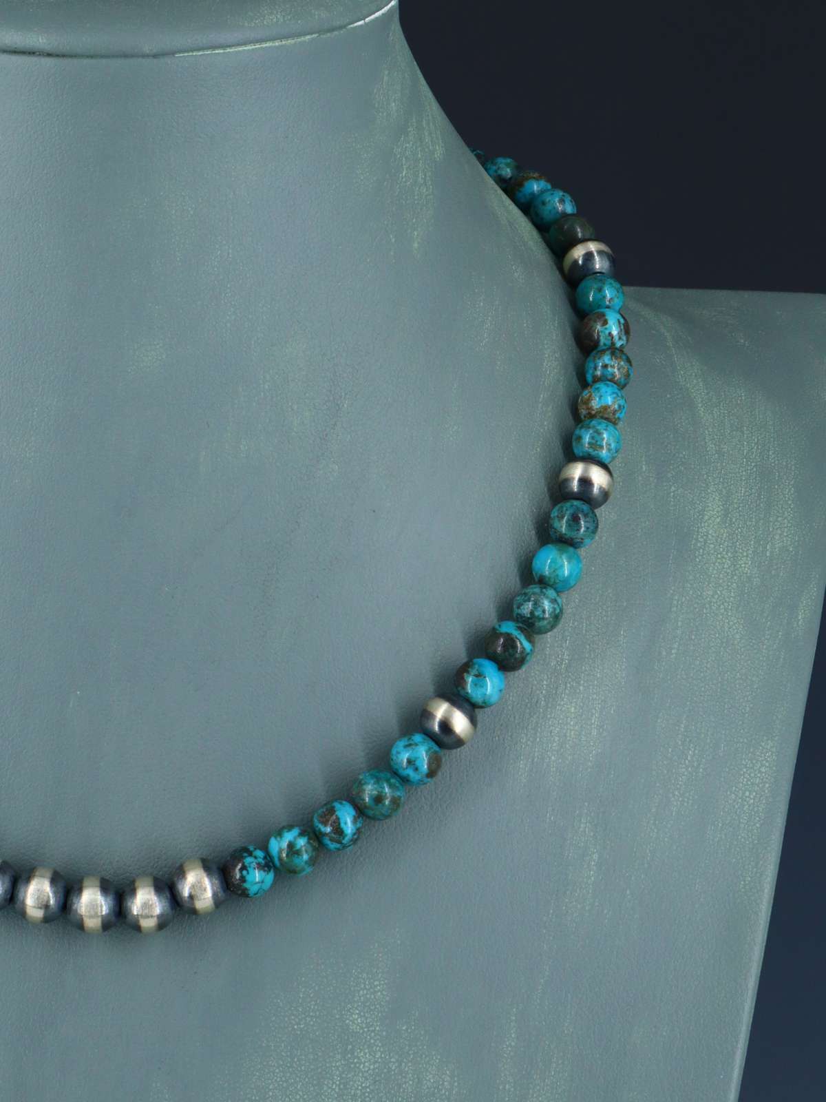 18" Native American Turquoise and Silver Bead Necklace