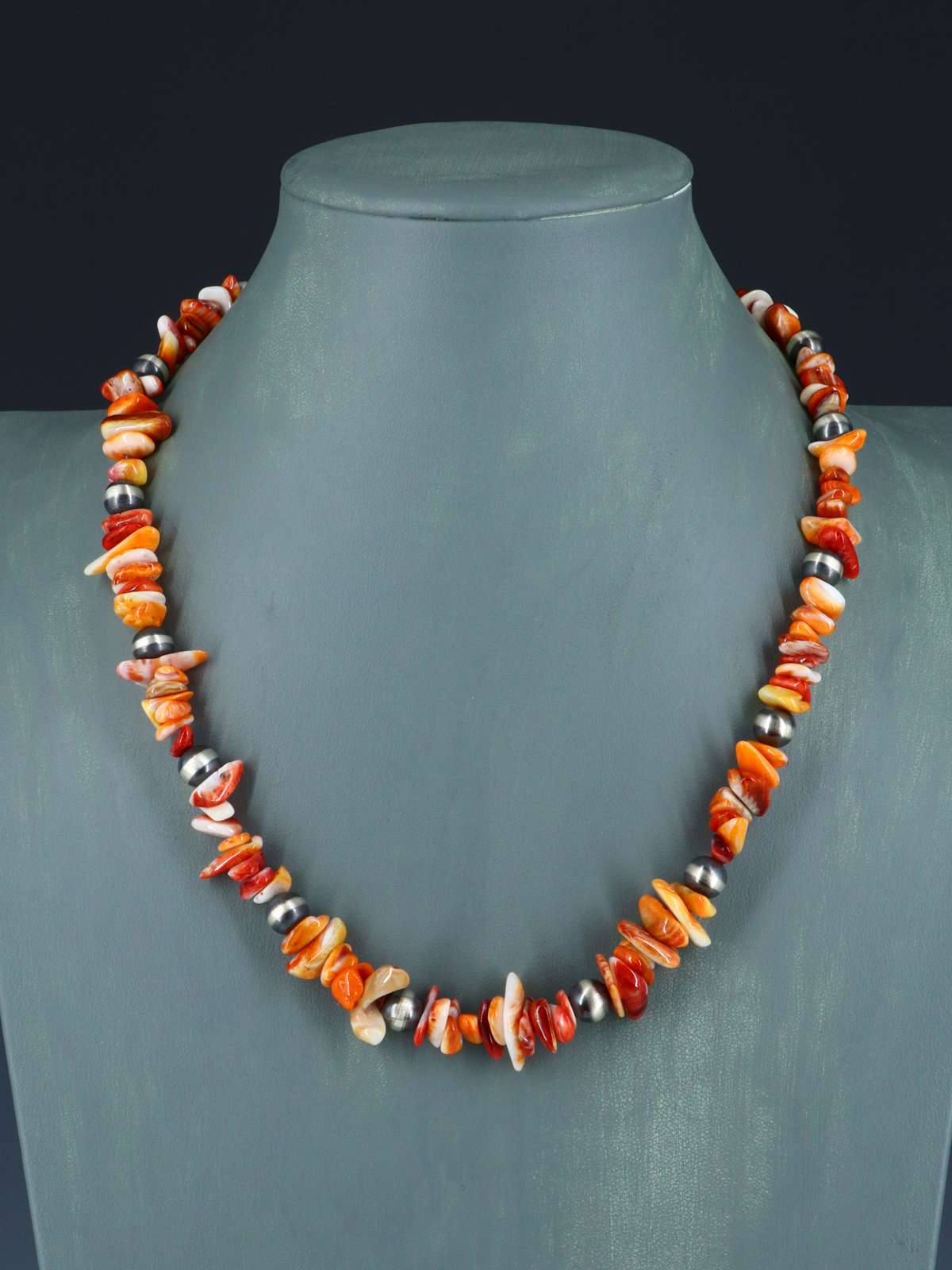 Collier de perles Navajo Spiny Oyster et Sterling Silver Single Strand