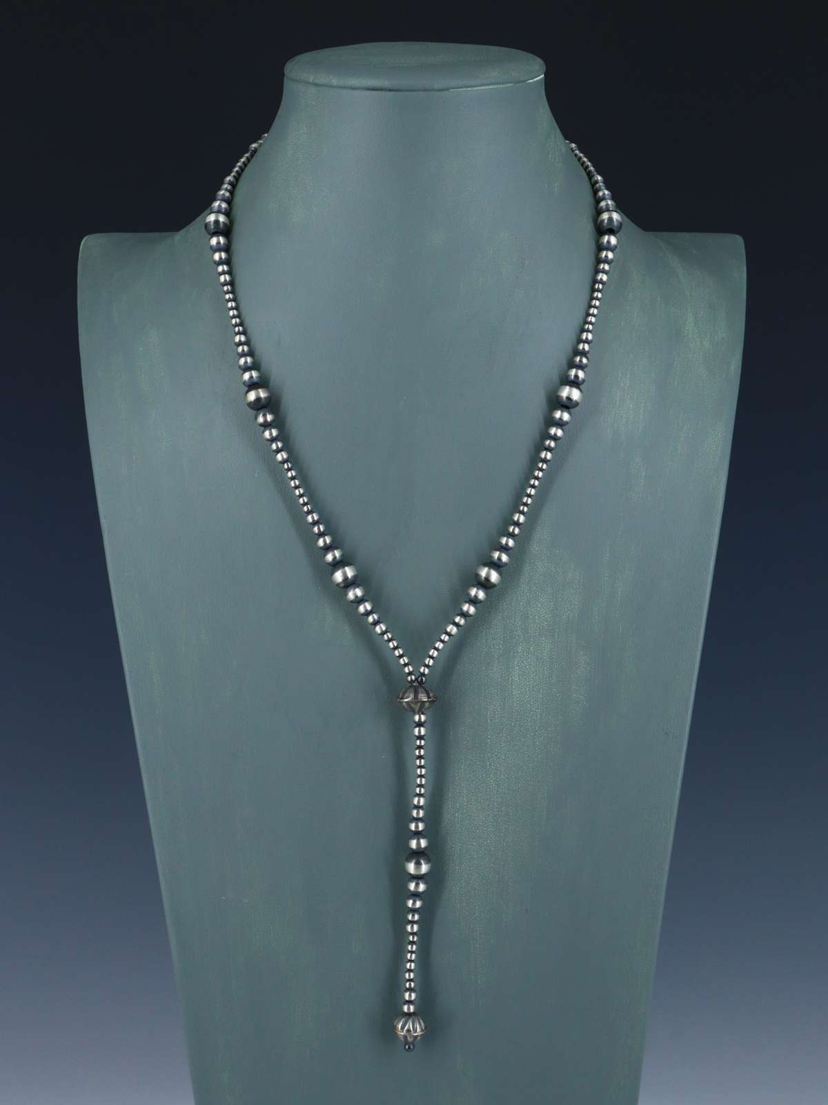 Native American Sterling Silver Bead Lariat Necklace