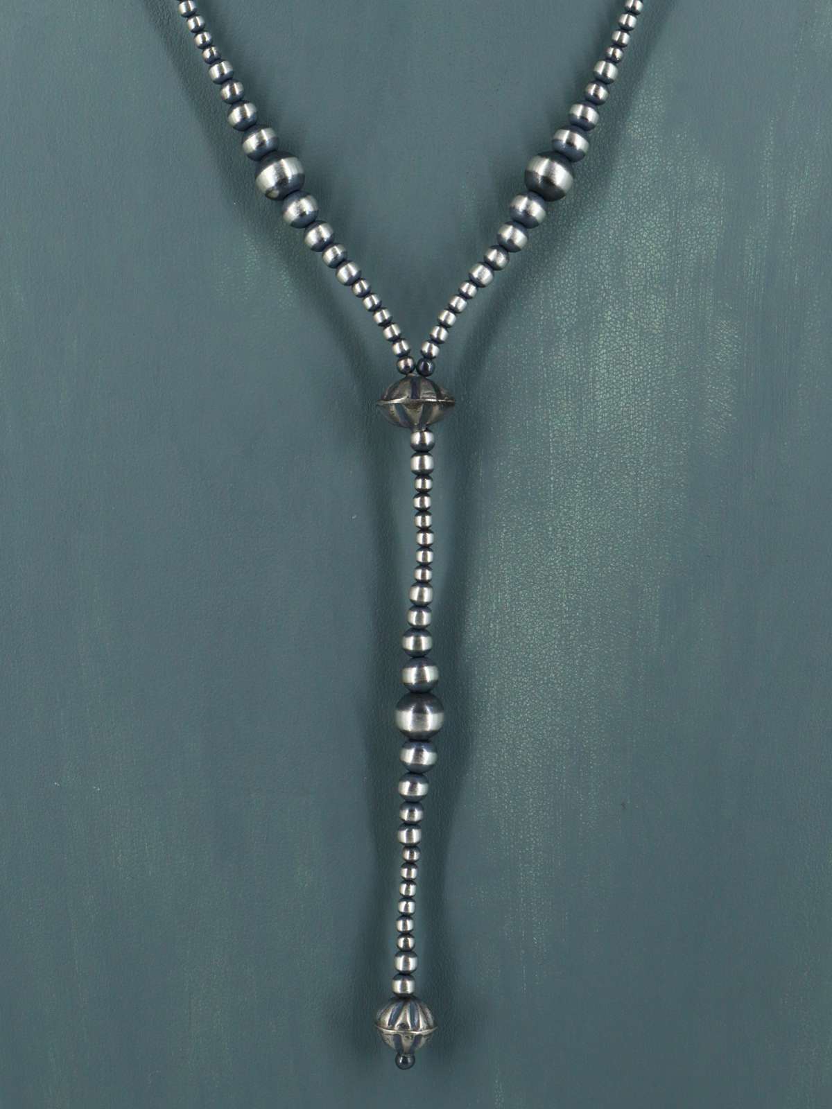 Native American Sterling Silver Bead Lariat Necklace