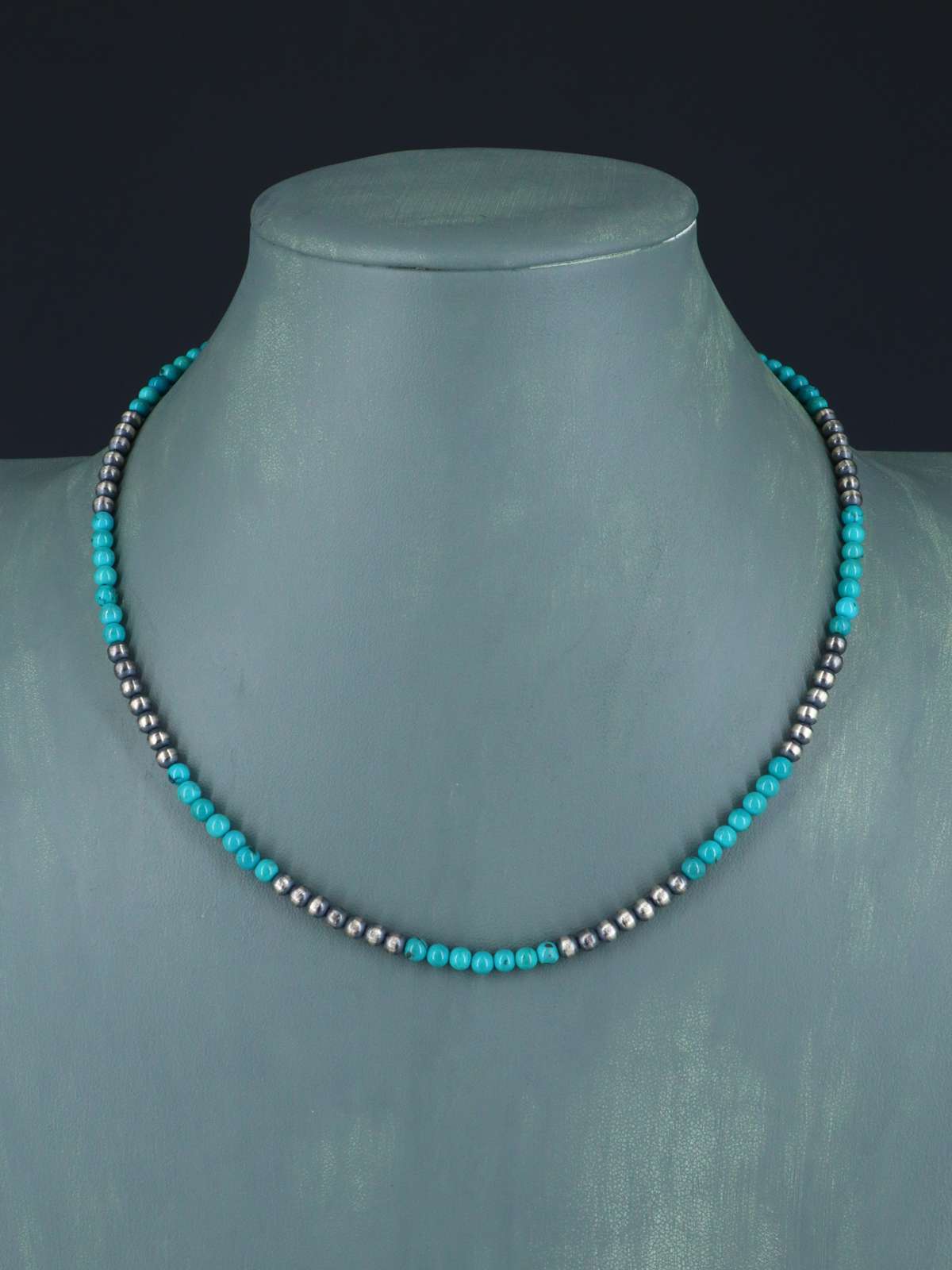 Native American Turquoise and Silver Bead Necklace