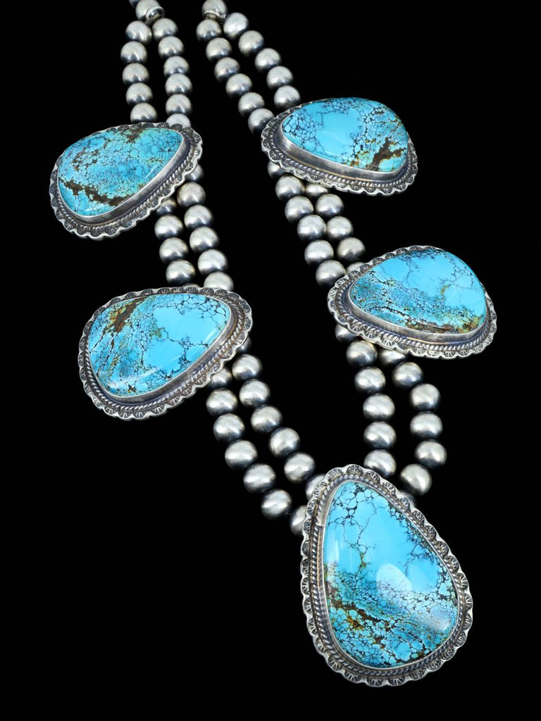 Navajo Natural Sky Horse Turquoise Sterling Silver Necklace Set - PuebloDirect.com