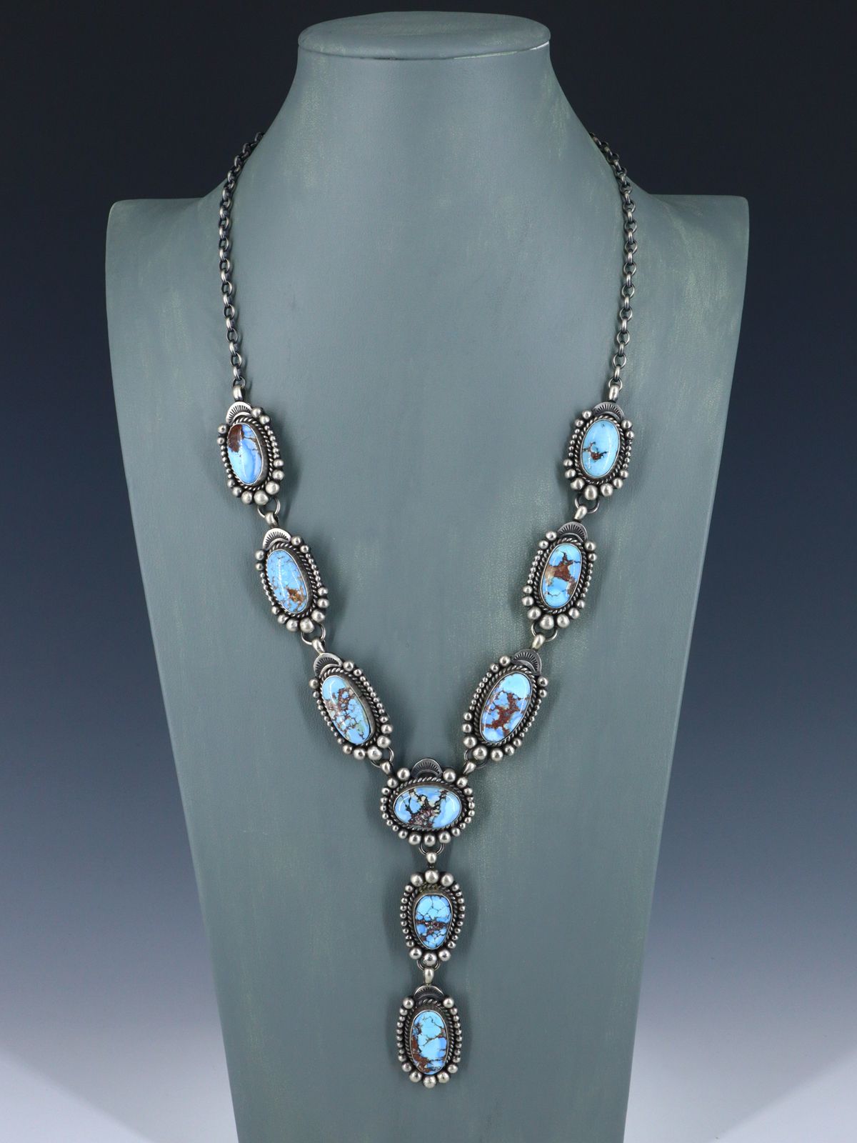 Native American Sterling Silver Golden Hill Turquoise Lariat Necklace Set - PuebloDirect.com