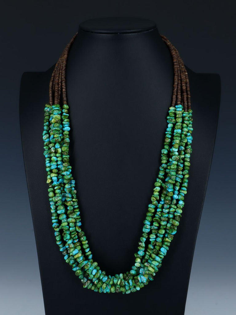 Native American Jewelry Five Strand Sonoran Gold Turquoise Necklace - PuebloDirect.com