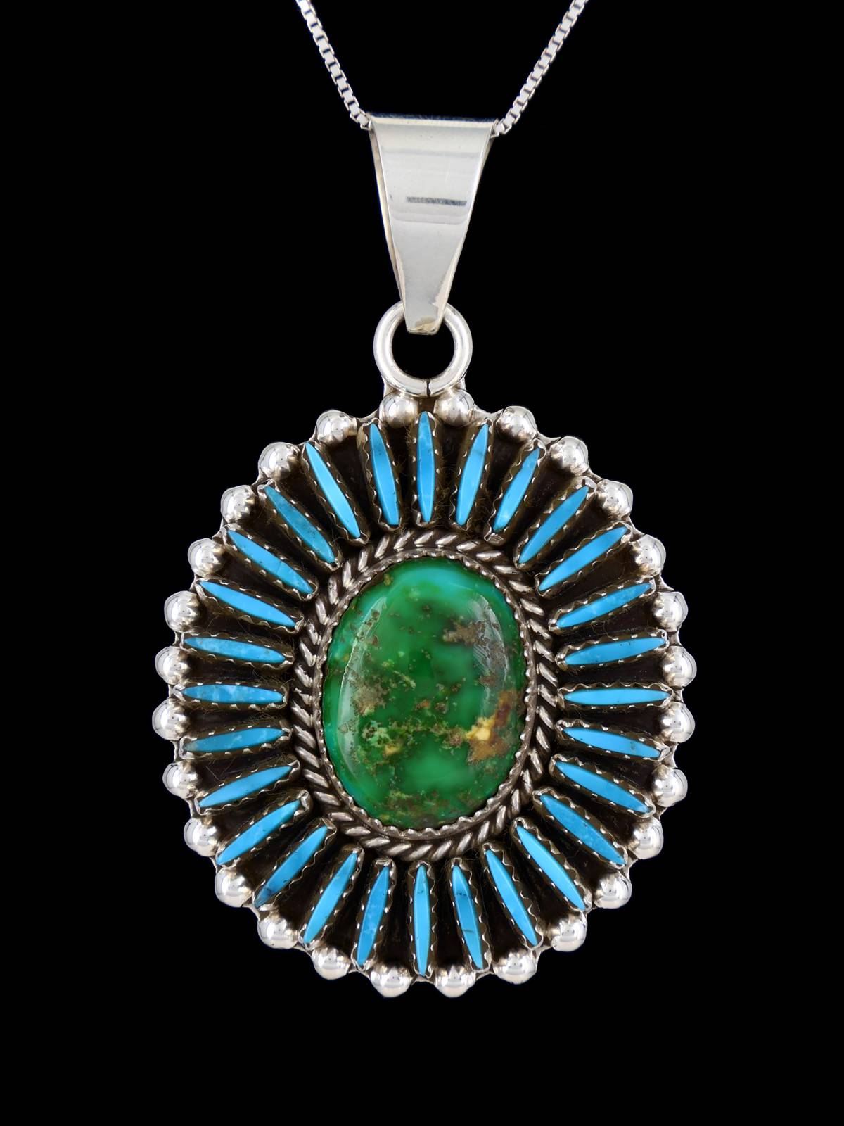 Navajo Sonoran Gold Turquoise Sterling Silver Pendant - PuebloDirect.com