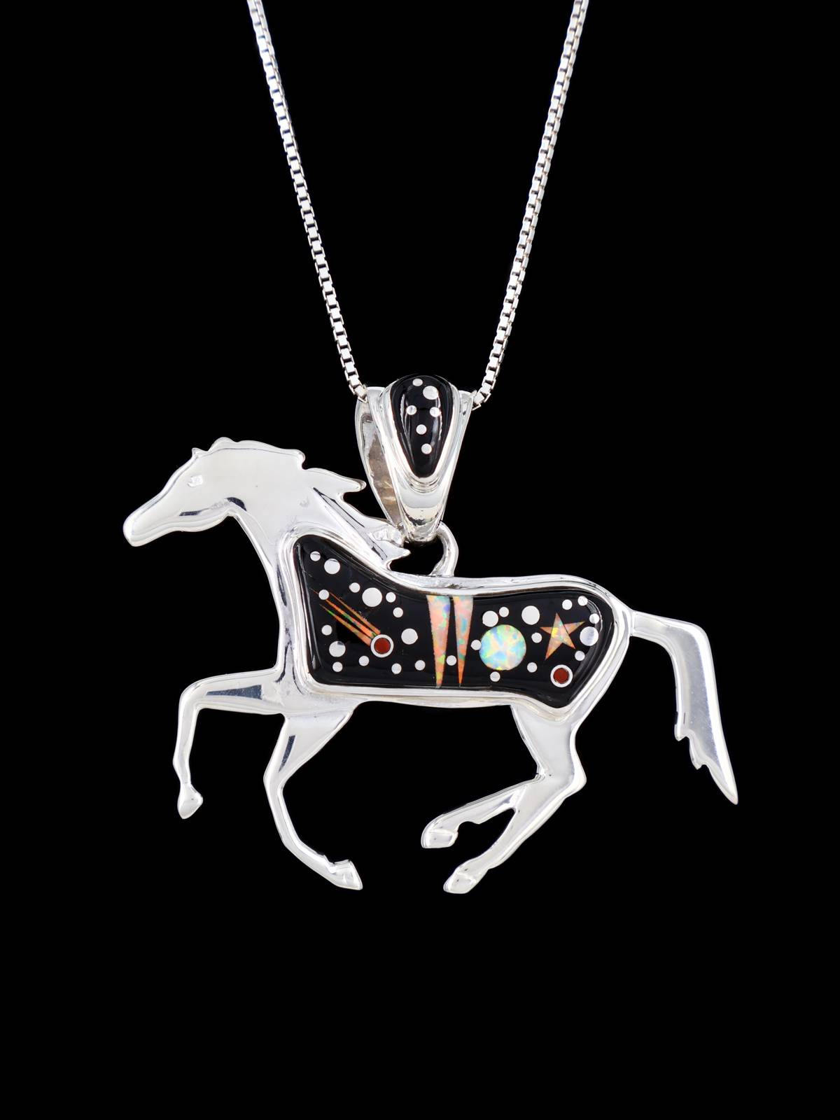 Native American Reversible Night Sky Inlay Horse Pendant - PuebloDirect.com