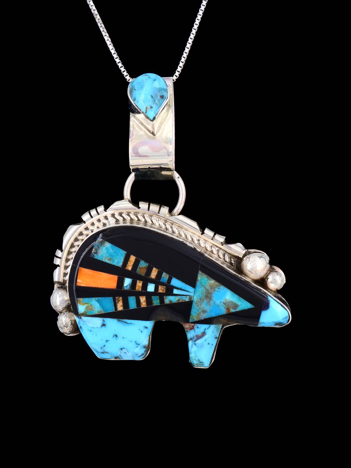 Native American Jewelry Inlay Black Jet Bear Pendant - PuebloDirect.com