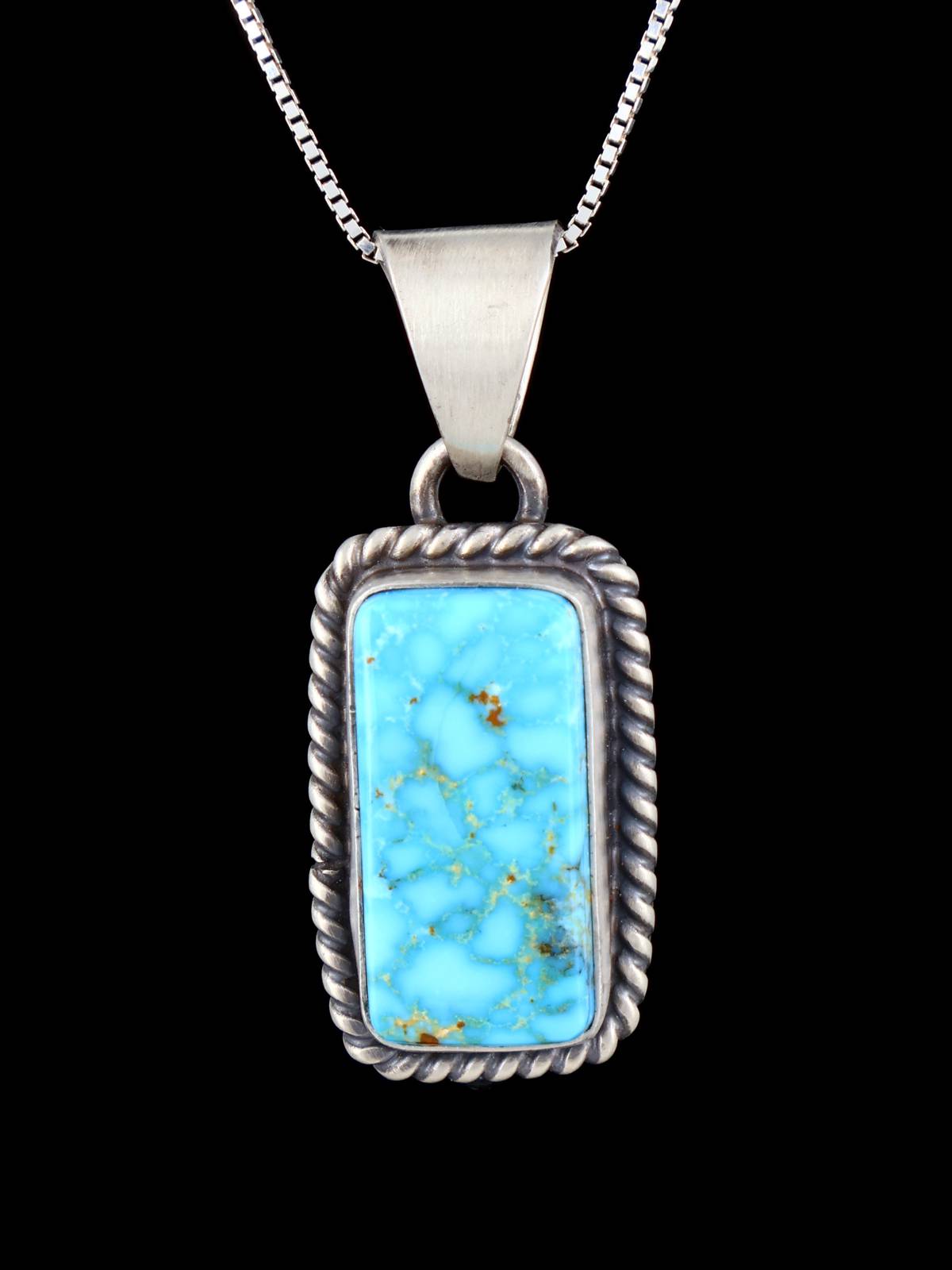 Native American Kingman Turquoise Sterling Silver Pendant - PuebloDirect.com