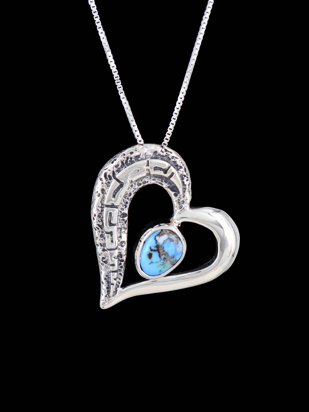 Navajo Sterling Silver Golden Hill Turquoise Heart Pendant - PuebloDirect.com